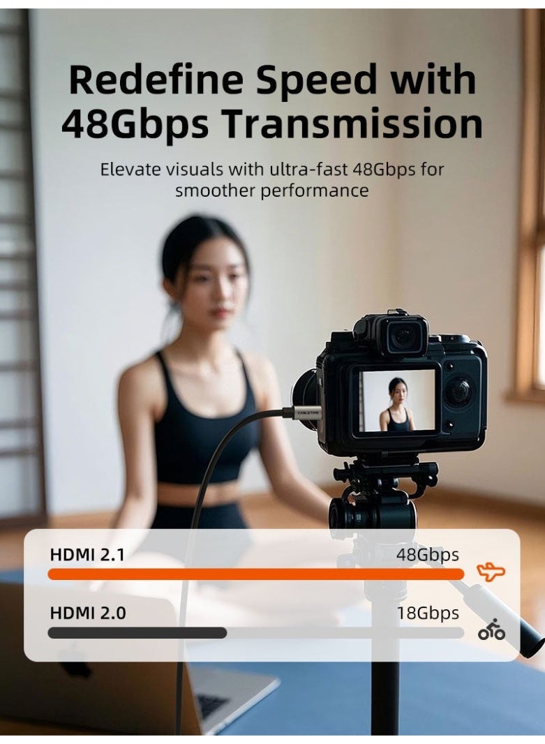 كابل تايم كابل HDMI 2.1 بصري نشط، يدعم دقة 8K بمعدل 60 هرتز وسرعة نقل بيانات تصل إلى 48 جيجابت في الثانية، فائق السرعة، يدعم تقنية HDR و eARC و HDCP. كابل ألعاب ألياف بصرية 2.3 يدعم دقة 4K بمعدل 120 هرتز، متوافق مع PS5 و Xbox Series X والتلفزيون وجهاز العرض. - Image 4
